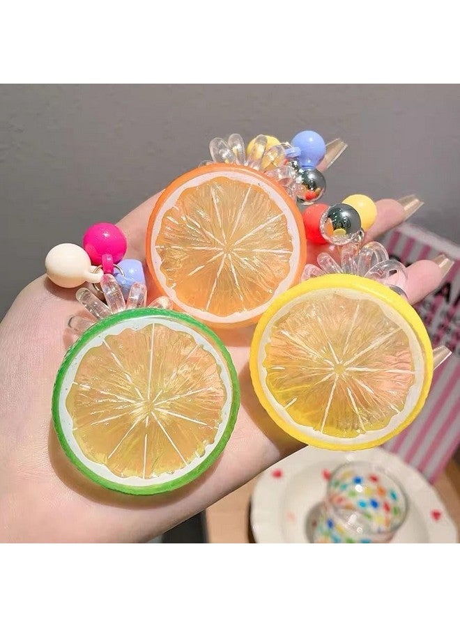 Lezoir Colorful Fruit Slice Hair Ties with Pom Poms, Elastic Hair Bands for Girls, Multi-Color (Pack of 3) - Image 2