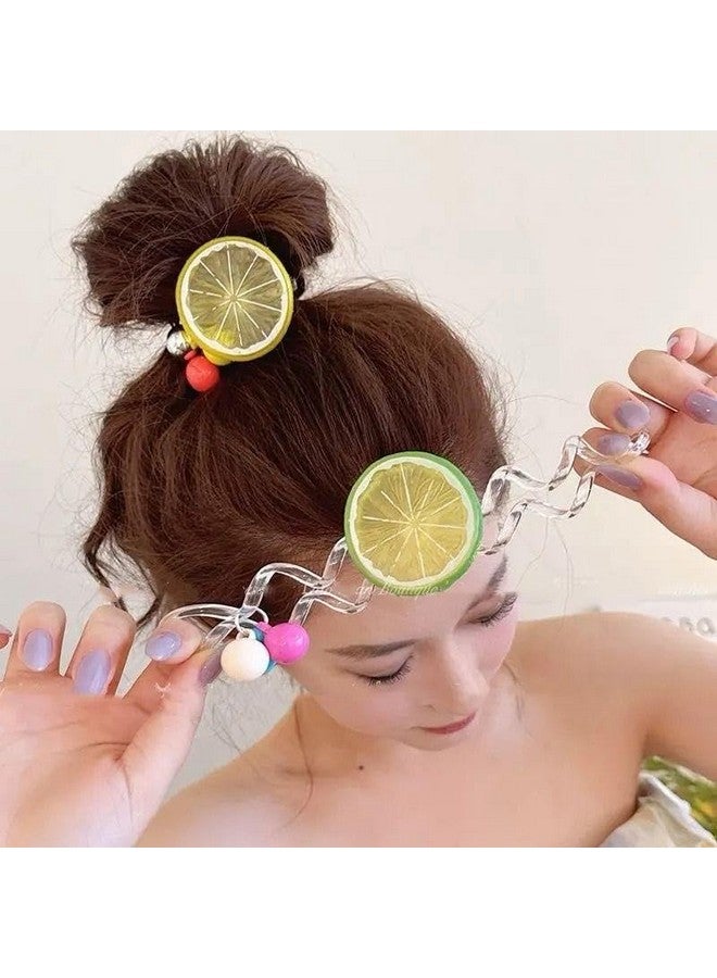 Lezoir Colorful Fruit Slice Hair Ties with Pom Poms, Elastic Hair Bands for Girls, Multi-Color (Pack of 3) - Image 5