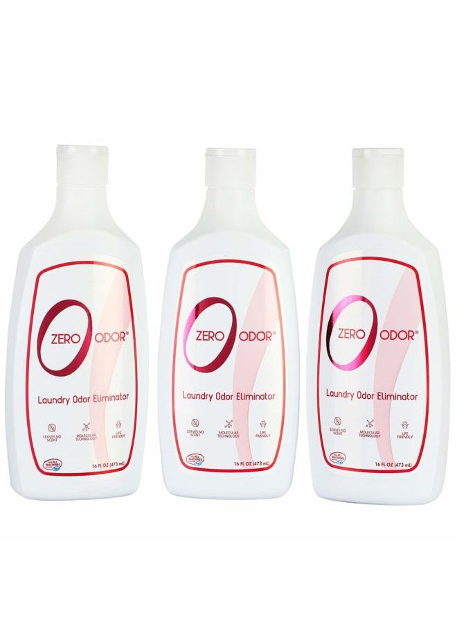 Zero Odor – Laundry Odor Eliminator - Permanently Eliminate laundry Odor – Patented Molecular Technology Best For Clothes, Towels & Linens, Shoes, Bags, Etc. - rinse and refresh Again, 16oz (3-Pack)  - Image 1