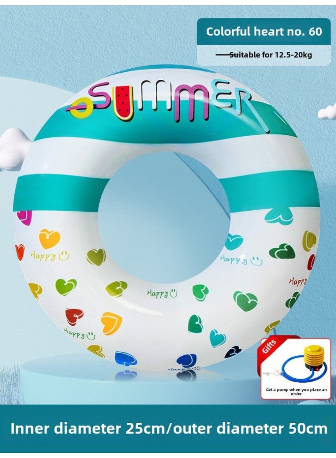 Generic Children's Swimming Ring Thick Life Buoy Anti-rollover Beginner Boys And Girls Baby Cartoon Inflatable Underarm Ring-Inner Diameter After Inflating:Colorful Love Size 60 (recommended Weight 12.5-20k - Image 1