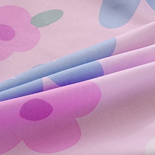 KWLOVER 2PC Soft Bed Fitted Sheet and Pillowcases Set,Purple Flowers Printed Sheets for Kids Girls Single Twin Size Bed - Image 4