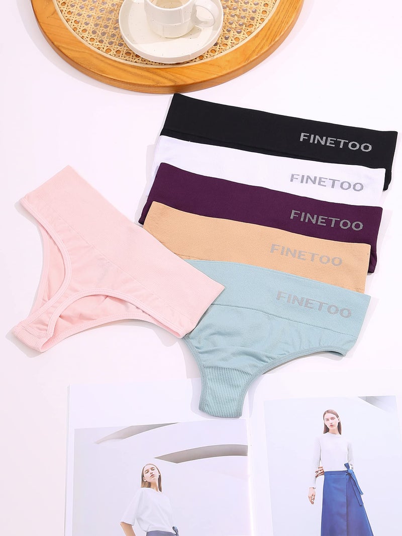FINETOO 6 Pack High Waisted Thongs for Women, Nylon Spandex Panties Breathable Soft Stretchy Underwear High Rise S-XL (M) - Image 3