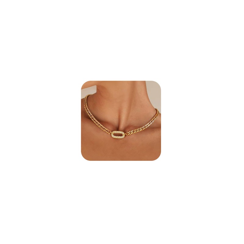 Robaice Gold Necklace for Women, 14K Gold Plated Chunky Cuban Link Chain Paperclip Choker Necklaces for Women Trendy Non Tarnish Jewelry Gifts - Image 1