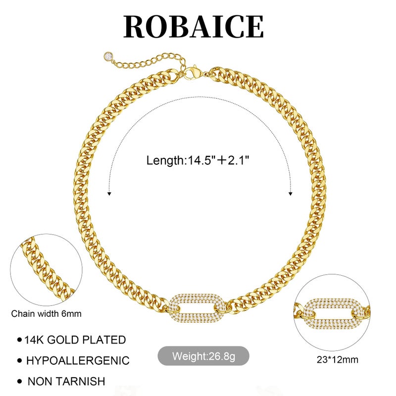 Robaice Gold Necklace for Women, 14K Gold Plated Chunky Cuban Link Chain Paperclip Choker Necklaces for Women Trendy Non Tarnish Jewelry Gifts - Image 5