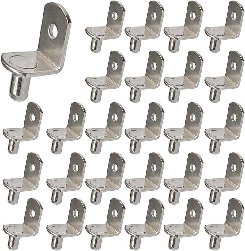 MYYZMY 50 Pack Shelf Support Pegs, 6mm Metal Nickel L-Shaped Support Pegs with Hole, Cabinet Support Pins for Furniture Shelves Bracket - Image 1