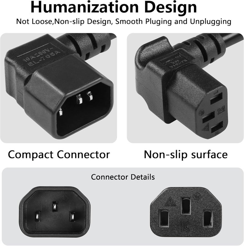 CERRXIAN 30cm1ft IEC 320 90 Degree C13 to C14 Power Cable18AWG Down Angle IEC 320 C13 3 Pin Female to Left Angle C14 3 Pin Male Power Supply Extension Cord for Computer LED HDTV Monitor and Scanner - Image 3