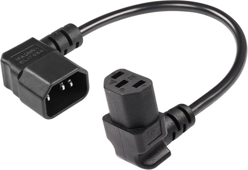 CERRXIAN 30cm1ft IEC 320 90 Degree C13 to C14 Power Cable18AWG Down Angle IEC 320 C13 3 Pin Female to Left Angle C14 3 Pin Male Power Supply Extension Cord for Computer LED HDTV Monitor and Scanner - Image 1