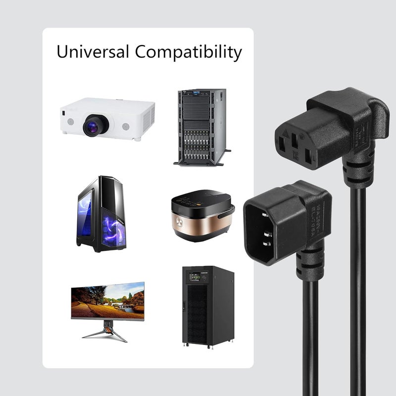 CERRXIAN 30cm1ft IEC 320 90 Degree C13 to C14 Power Cable18AWG Down Angle IEC 320 C13 3 Pin Female to Left Angle C14 3 Pin Male Power Supply Extension Cord for Computer LED HDTV Monitor and Scanner - Image 2