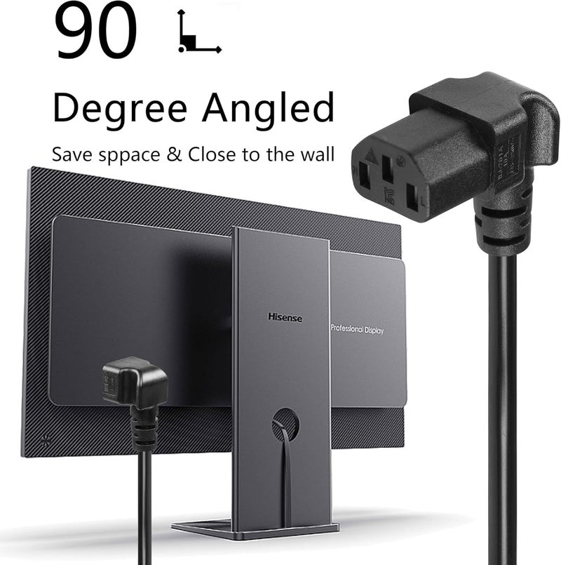 CERRXIAN 30cm1ft IEC 320 90 Degree C13 to C14 Power Cable18AWG Down Angle IEC 320 C13 3 Pin Female to Left Angle C14 3 Pin Male Power Supply Extension Cord for Computer LED HDTV Monitor and Scanner - Image 4