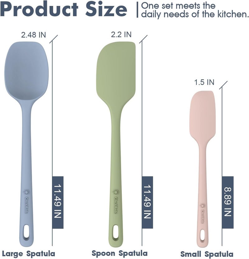 ChefAide 3 Pieces Silicone Spatula Set, Food Grade Rubber Spatula, Upgrade Strong Handle with Ergonomic Grip, Heat Resistant for Nonstick Cookware, Cooking Mix - Image 2