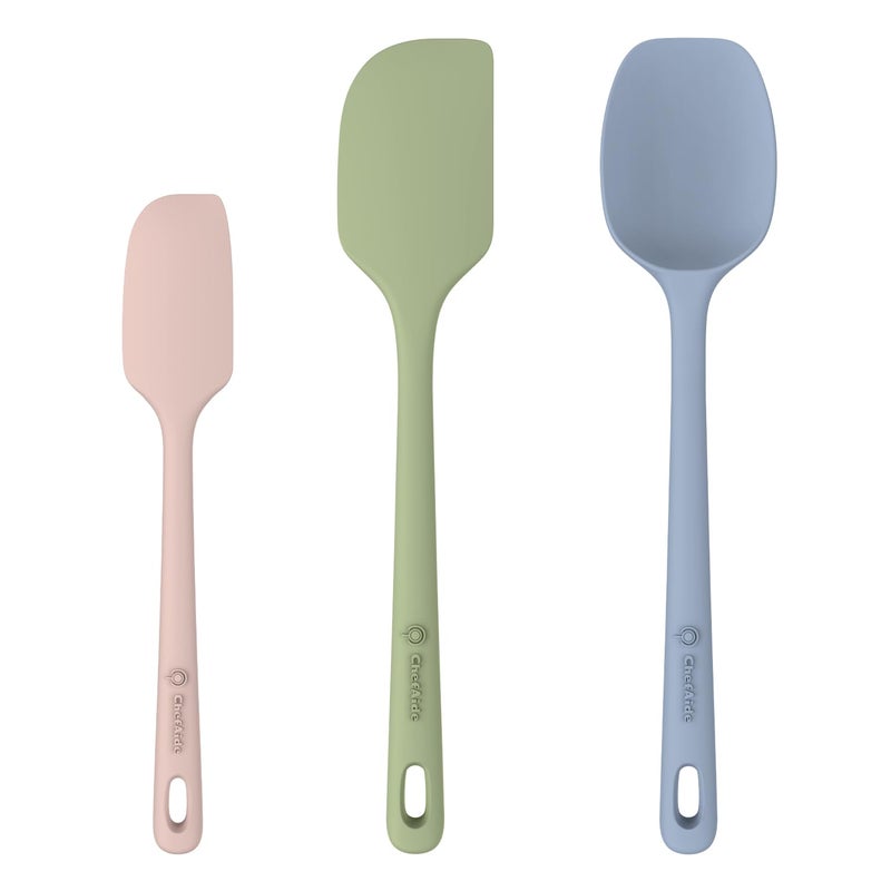 ChefAide 3 Pieces Silicone Spatula Set, Food Grade Rubber Spatula, Upgrade Strong Handle with Ergonomic Grip, Heat Resistant for Nonstick Cookware, Cooking Mix - Image 1