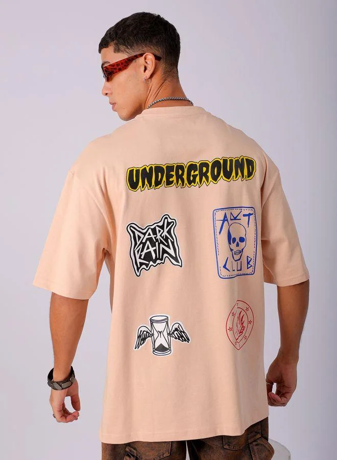 ذا انديان كراج كو Men Oversized Graphic Back Printed Round Neck Tshirt
