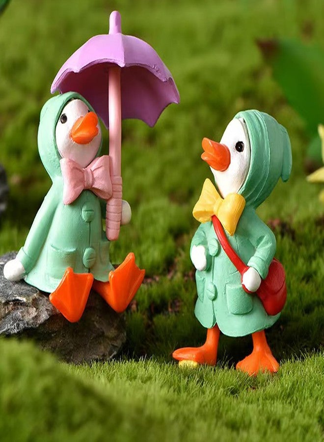 ALHBEJT 4Pcs Duck Statue for Holding Umbrella Home Decor Little Duck in Raincoat Resin Sculptured Hand Painted Figurine Cute Animal Sculptures and Statues (Green) - Image 2