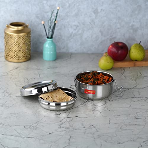 Sumeet Stainless Steel Meal Pack Lunch Box/Tiffin for Kids/School with Steel Separator Plate and Locking Clip, 300ML, 11.5cm Dia, Silver - Image 3
