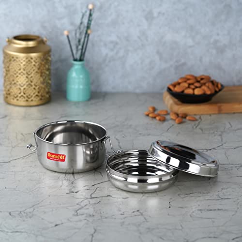 Sumeet Stainless Steel Meal Pack Lunch Box/Tiffin for Kids/School with Steel Separator Plate and Locking Clip, 300ML, 11.5cm Dia, Silver - Image 5