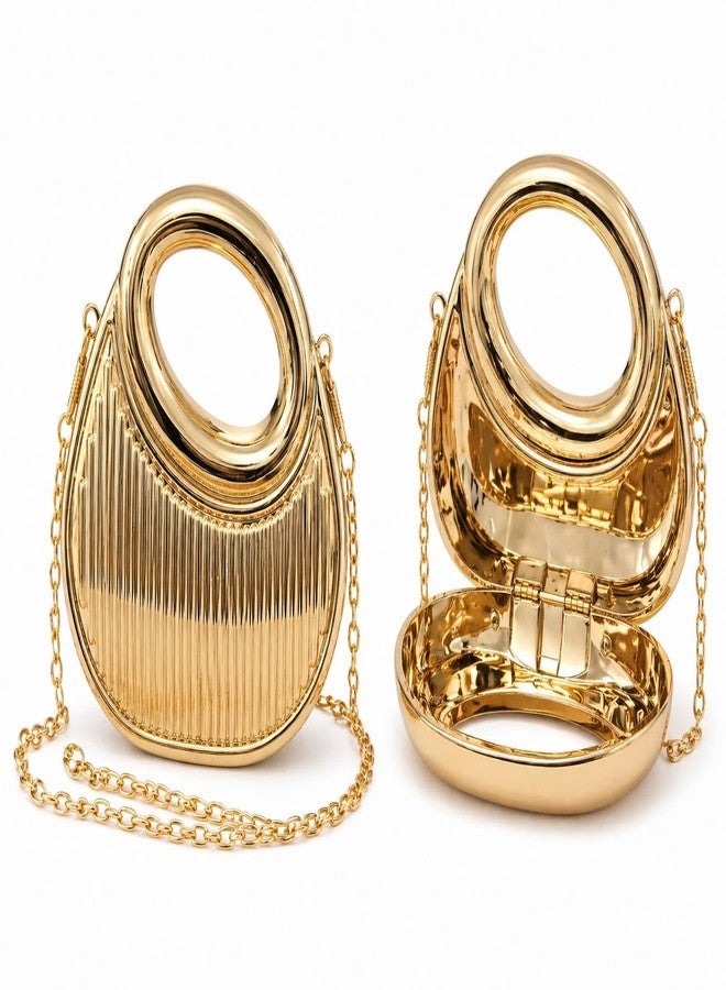 BLUSHARK Luxurious Handbag | Fashionable Golden Clutch bag wth Stripes | Metallic Mirror Finish with Detachable Gold Chain Strap | Stylish sling Bag for Girls & Women | Perfect for Party & Weddings - Image 2