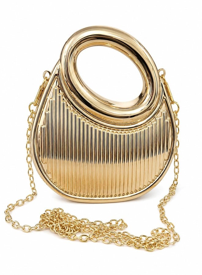 BLUSHARK Luxurious Handbag | Fashionable Golden Clutch bag wth Stripes | Metallic Mirror Finish with Detachable Gold Chain Strap | Stylish sling Bag for Girls & Women | Perfect for Party & Weddings - Image 1