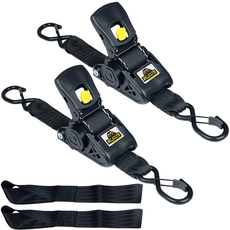 BCJCLTS Retractable Ratchet Straps 2" x 10ft, 3,000lb Break Strength, Heavy Duty Easy Release Tie Down for Trucks, Trailers, Motorcycles, ATVs, Secure Cargo Straps - Image 1