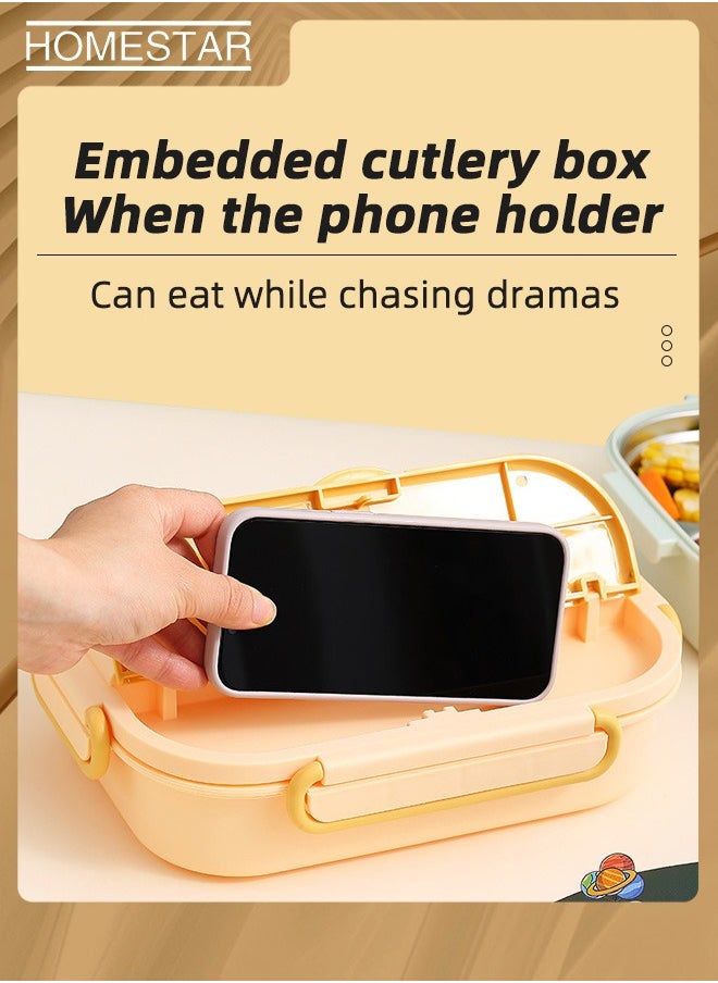 316 Stainless Steel High-Quality Print Pattern Kids Lunch Box 4 Compartments Bento Box Food Storage Container Yellow