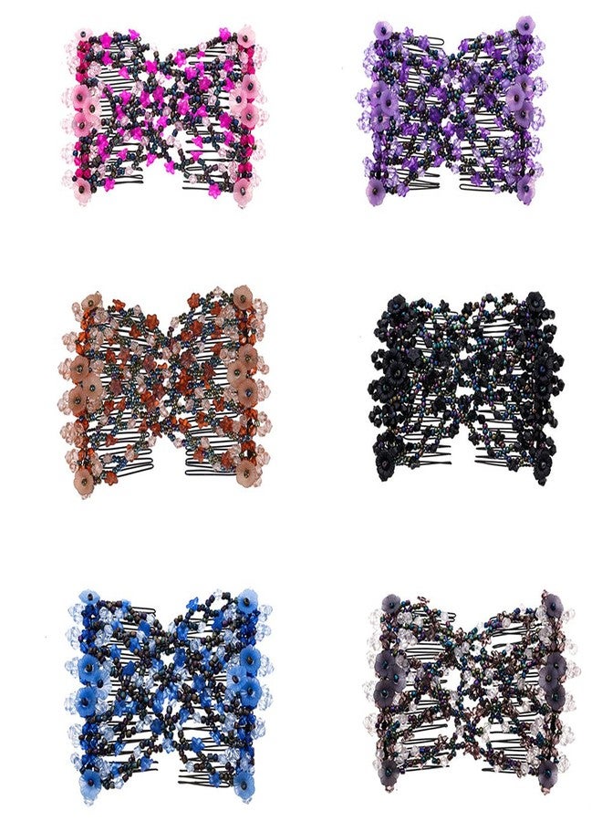 FXQHAN Magic Easy Combs for Women Hair Accessories, Elastic Beaded Double Hair Clips Combs for Hair Styling or Hair Decoration (Rose red + Purple + Brown + Grey + Blue + Black) - Image 1