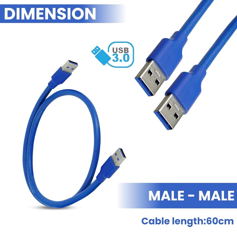 Storite 2 Pack USB 3.0 Type A Male to Male Cable – 60cm High-Speed 5Gbps Data Transfer Cord for Hard Drive Enclosures, Laptop Cooling Pad, DVD Players, PC – Blue - Image 2