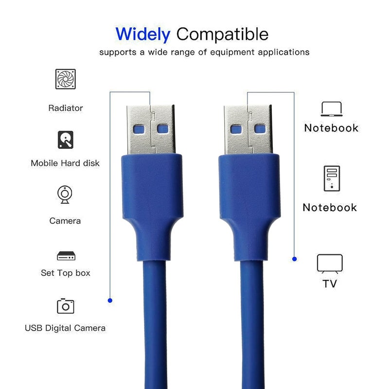 Storite 2 Pack USB 3.0 Type A Male to Male Cable – 60cm High-Speed 5Gbps Data Transfer Cord for Hard Drive Enclosures, Laptop Cooling Pad, DVD Players, PC – Blue - Image 3