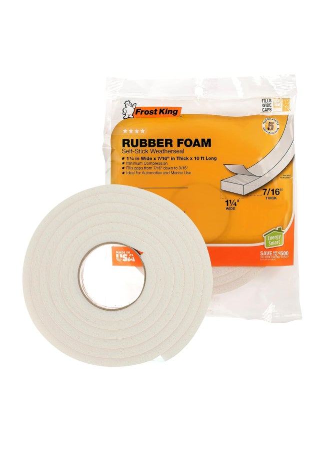 Frost King Rubber Foam Self-Stick Weatherseal Tape White 1-1/4 Inch x 10 ft R516WH - Image 1