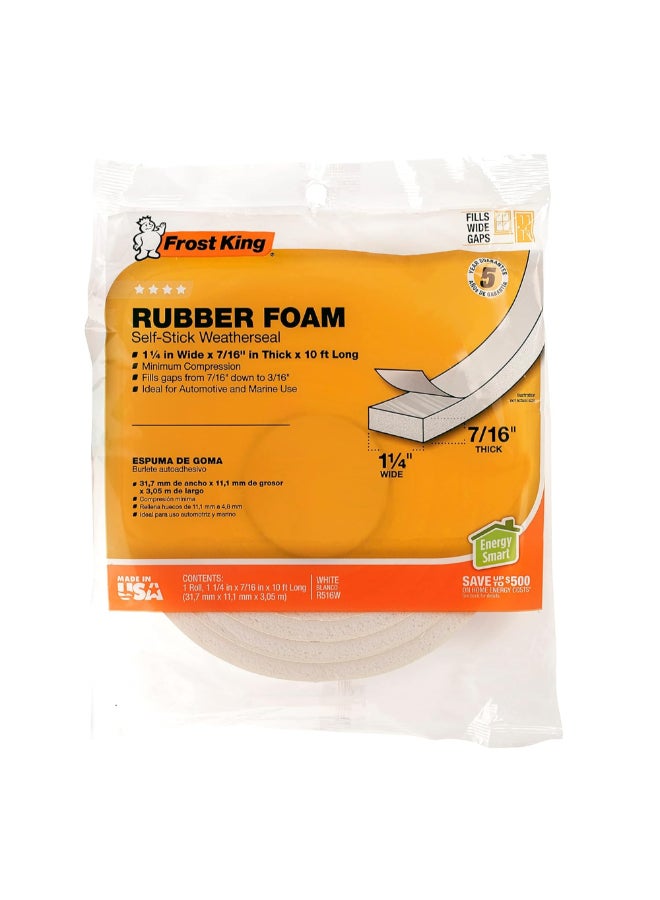 Frost King Rubber Foam Self-Stick Weatherseal Tape White 1-1/4 Inch x 10 ft R516WH - Image 2
