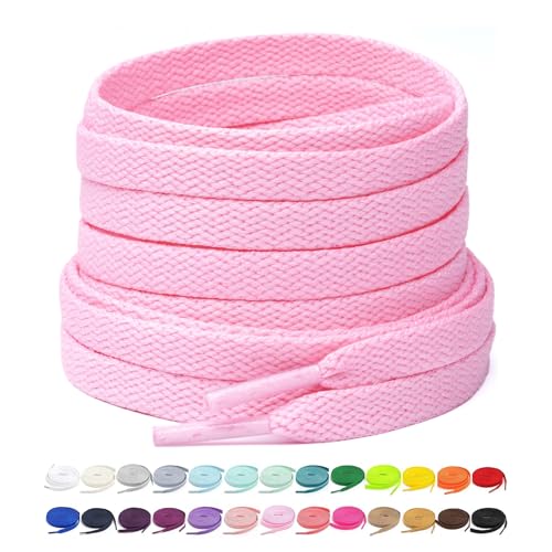 Stepace [2 Pairs Flat Shoe Laces for Sneakers 5/16" Width 30"-72" Length 26 Color Shoelaces Pink 36"(91 cm) - Image 1