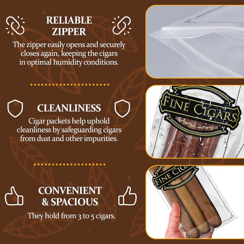 APQ Supply Clear Printed Fine Cigars Cigar Bags Plastic, 5 x 10 Inches. 100 Pack Reclosable Zipper Bags for Cigars. Polyethylene Cigar Travel Bag, 2 Mil. Small Plastic Baggies for Tobacco Products - Image 4