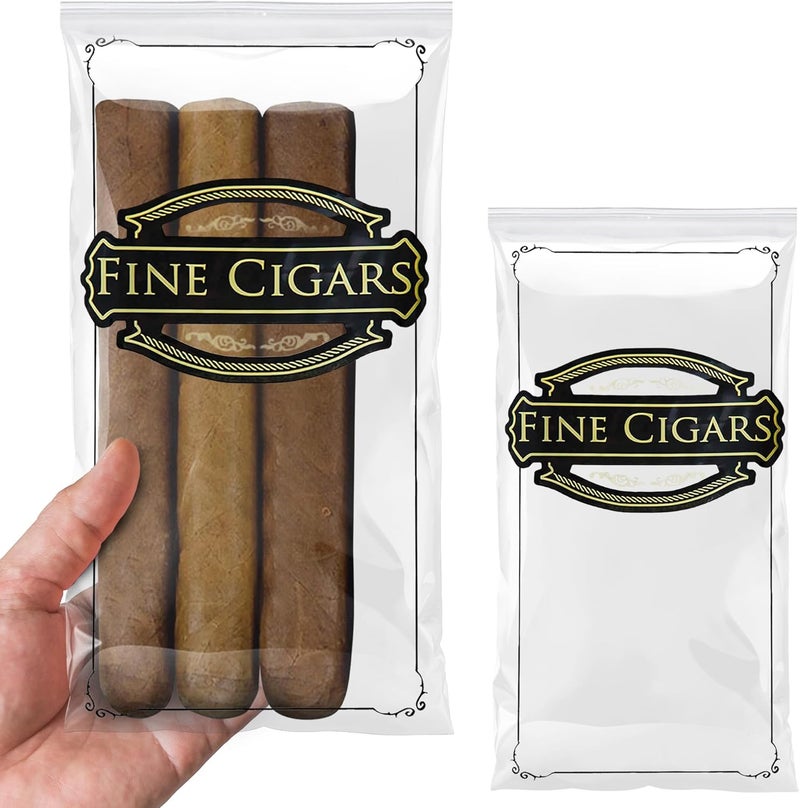 APQ Supply Clear Printed Fine Cigars Cigar Bags Plastic, 5 x 10 Inches. 100 Pack Reclosable Zipper Bags for Cigars. Polyethylene Cigar Travel Bag, 2 Mil. Small Plastic Baggies for Tobacco Products - Image 1
