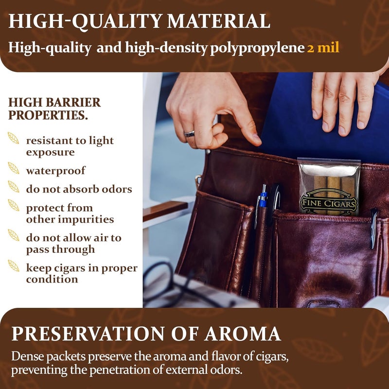 APQ Supply Clear Printed Fine Cigars Cigar Bags Plastic, 5 x 10 Inches. 100 Pack Reclosable Zipper Bags for Cigars. Polyethylene Cigar Travel Bag, 2 Mil. Small Plastic Baggies for Tobacco Products - Image 3