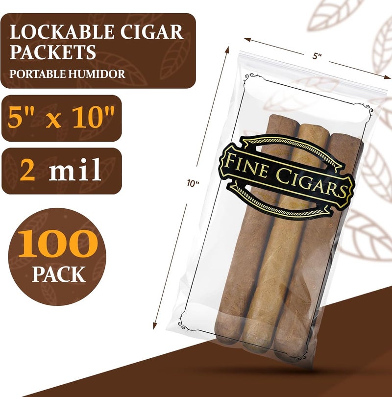 APQ Supply Clear Printed Fine Cigars Cigar Bags Plastic, 5 x 10 Inches. 100 Pack Reclosable Zipper Bags for Cigars. Polyethylene Cigar Travel Bag, 2 Mil. Small Plastic Baggies for Tobacco Products - Image 2
