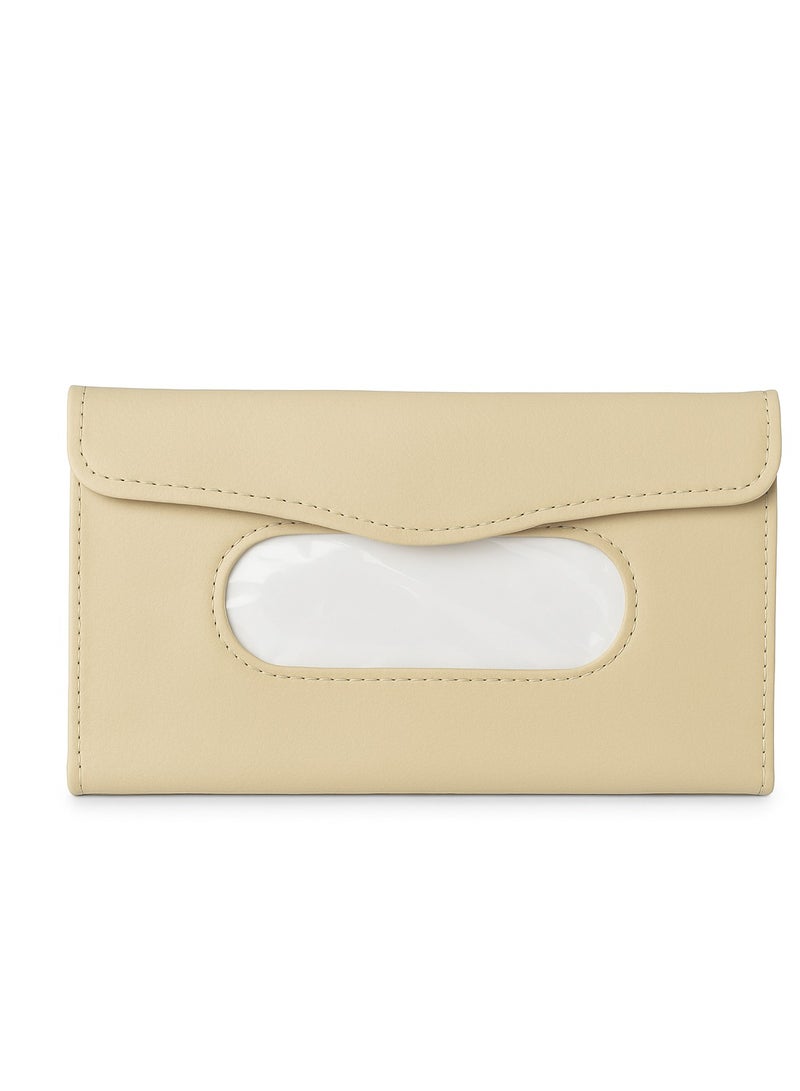 Car Sun Visor Luxury Tissue Holder, For Cars and Trucks, Beige Leather - Image 1