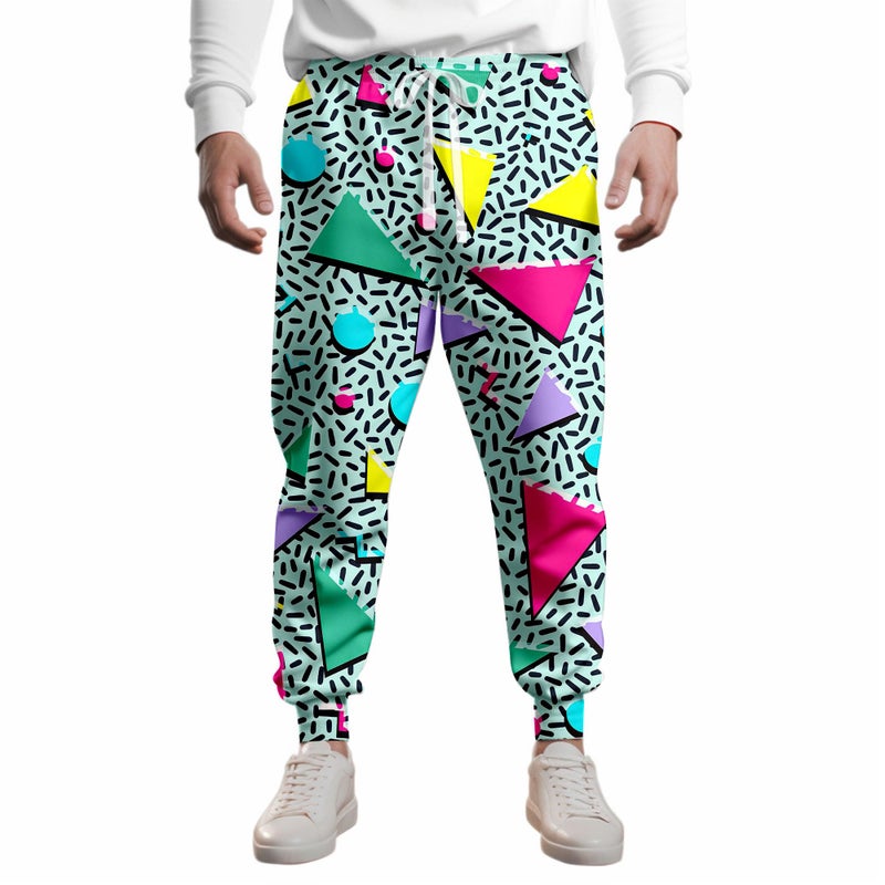 VVGETE 80s Costumes for Men Joggers PantsCasual Pants Running 90s Outfit for Men Black