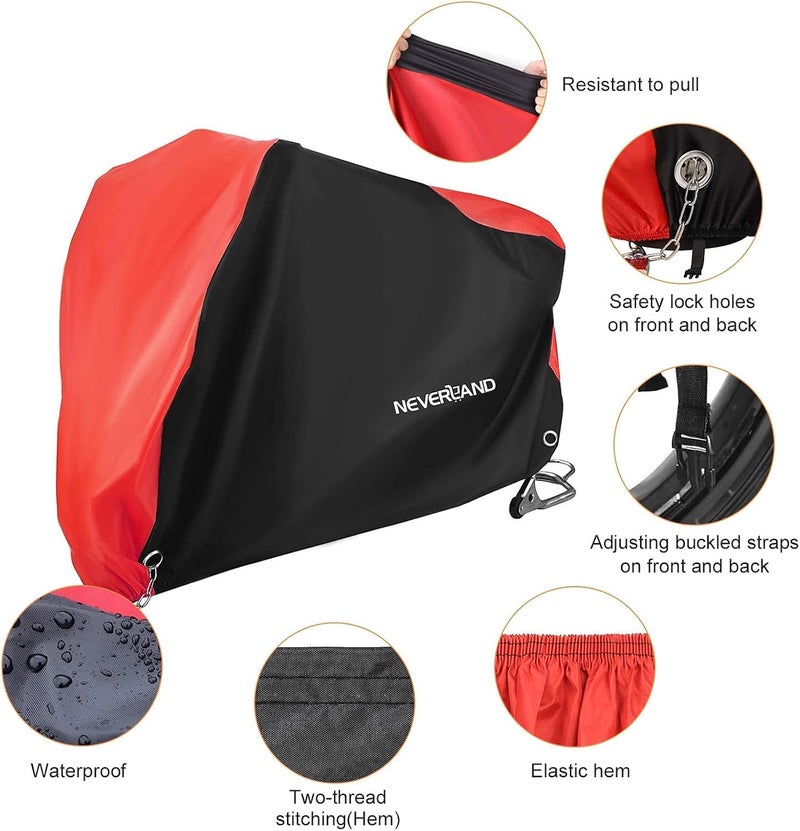 NEVERLAND Motorcycle Cover Waterproof Outdoor - Motorbike Scooter Covers Heavy Duty Medium with Lock-Holes, Bandage, Storage Bag Compatible with Harley Davidson Kawasaki Yamaha Honda Grom (Up to 86”) - Image 3