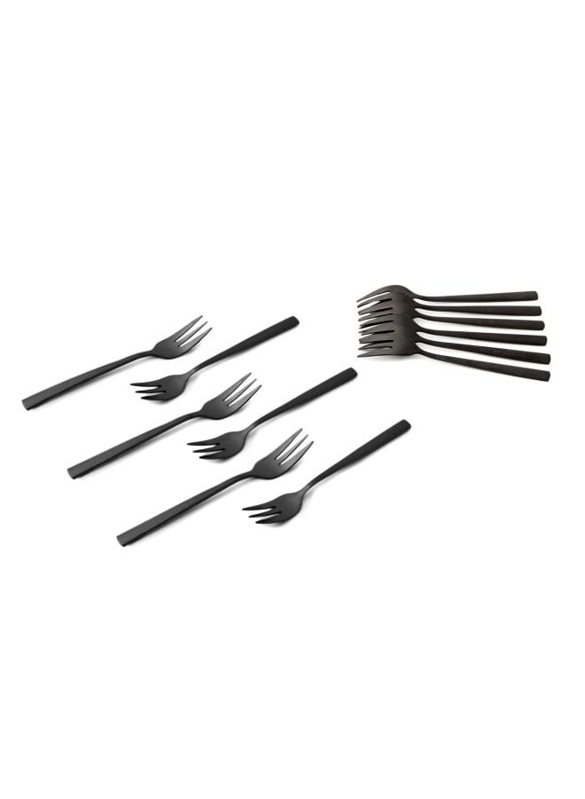 Life Smile 12pcs Cutlery Set, 18/10 Stainless Steel, Flatware Set, 12pcs Cake Fork, Shine Black, for Home Kitchen, Mirror Polished - Dishwasher Safe - Image 1