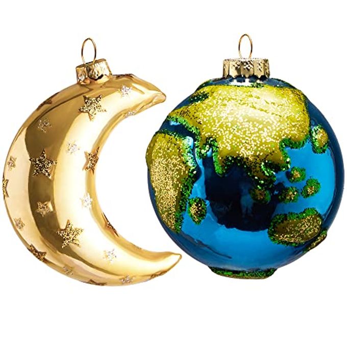 HANGING ORNAMENT FOR CHRISTMAS TREE DECORATION EARTH MOON BLOWN GLASS ORNAMENTS FOR XMAS GIFT HOLIDAY PARTY FAVOR DECORATION