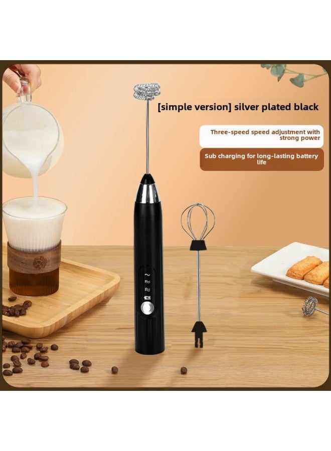 Handheld Electric Milk Frother Coffee Mixer Portable Rechargeable Milk Frother-Color:J-5 Silver Plated Double Head Black  - Image 1