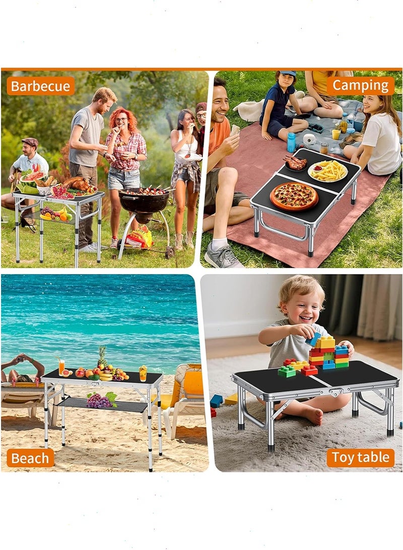 Yoawllty Folding Camping Table, Adjustable Heights Picnic Table with Mesh Storage Layer, Lightweight Fold-in-Half Table with Handle for BBQ, Party(Black) - Image 3