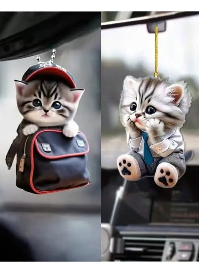 GMORO Cat-Shaped Car Mirror Accessories,Cute Car Accessories,Cat Car Pendant,Cute Cat Car Decoration for Rearview Mirror Hanging Car Interior Accessories - Image 1