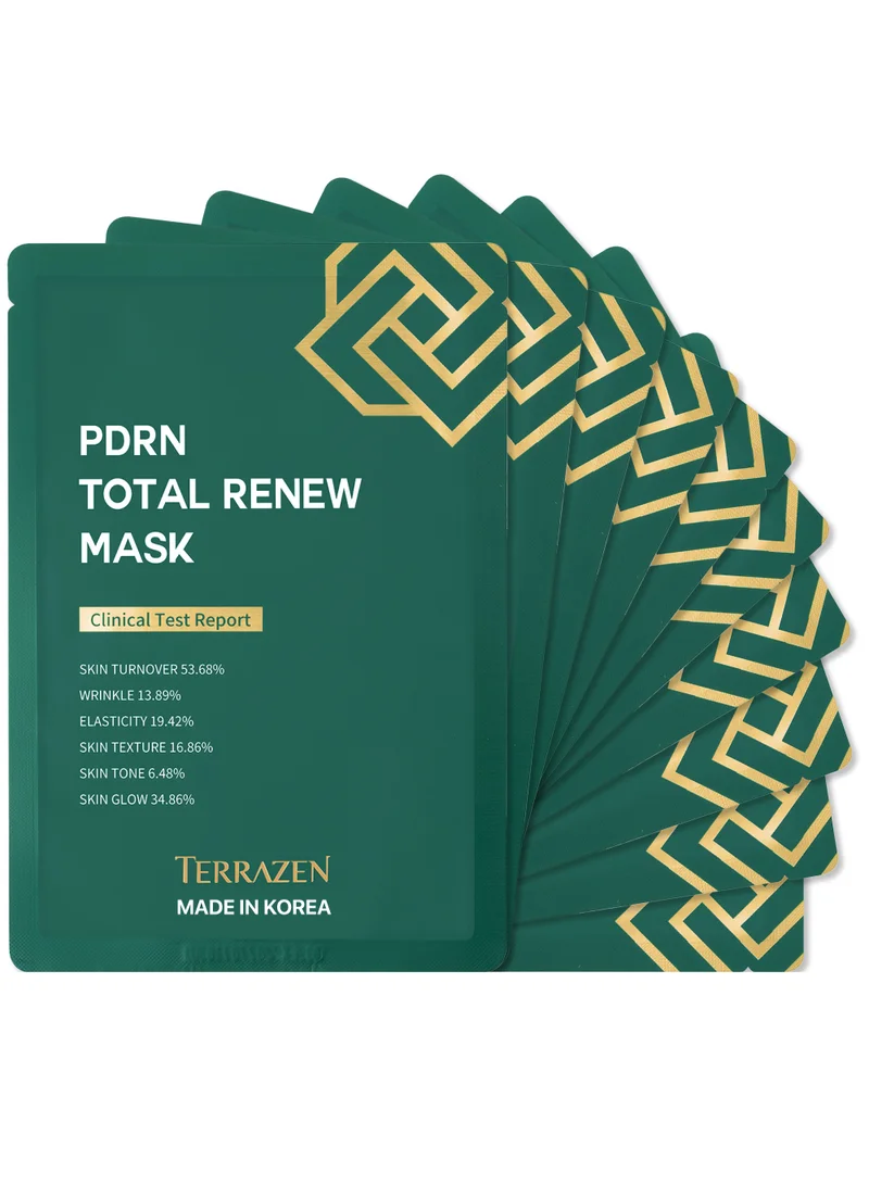 Terrazen PDRN Total Renew 10 Pcs Korean Face Sheet Mask with Retinol 25 ml - Natural Beauty Skincare For All Skin Types - Firming Mask for Women & Men