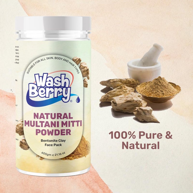 WashBerry 100 Pure Organic Natural Multani Mitti Powder for Face Pack Skin HairFullers Earth Bentonite Clay for All Skin Type 600 Gram - Image 2