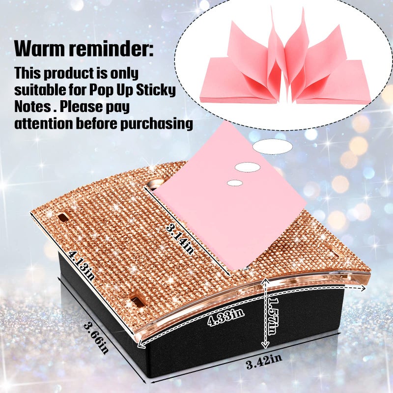 Eersida Rhinestone Self Stick Note Pad Holders 4 x 4 Inches Rose Gold Cute Note Holder Sticky Dispenser Bling Memo Stick Dispenser for Office Employee Coworkers Gifts Home Desk Supplies - Image 2