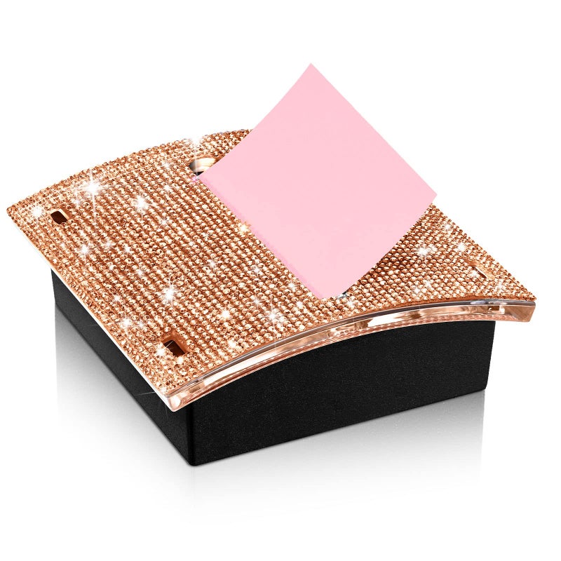 Eersida Rhinestone Self Stick Note Pad Holders 4 x 4 Inches Rose Gold Cute Note Holder Sticky Dispenser Bling Memo Stick Dispenser for Office Employee Coworkers Gifts Home Desk Supplies - Image 1