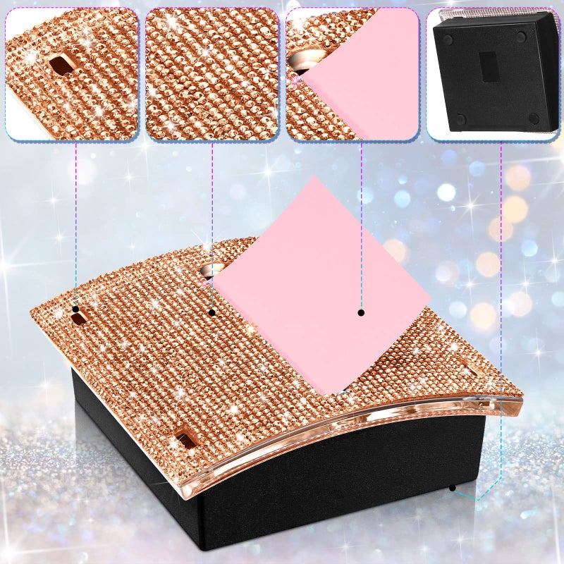 Eersida Rhinestone Self Stick Note Pad Holders 4 x 4 Inches Rose Gold Cute Note Holder Sticky Dispenser Bling Memo Stick Dispenser for Office Employee Coworkers Gifts Home Desk Supplies - Image 5