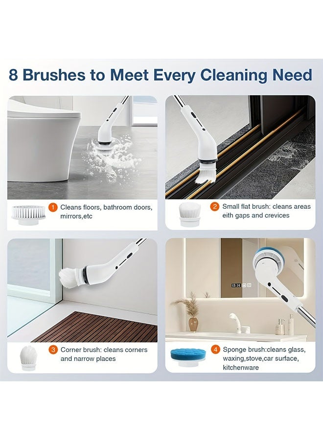 8 في 1 كسوة كهربائية للغسل سرعة مزدوجة قابلة للضبط كسوة لاسلكية قابلة للضبط وكسوة قابلة للفصل 9 كسوة قابلة للاستبدال تمسح الرؤوس حتى 420 لفة في الدقيقة لأرضية، حمام، حوض - Image 4
