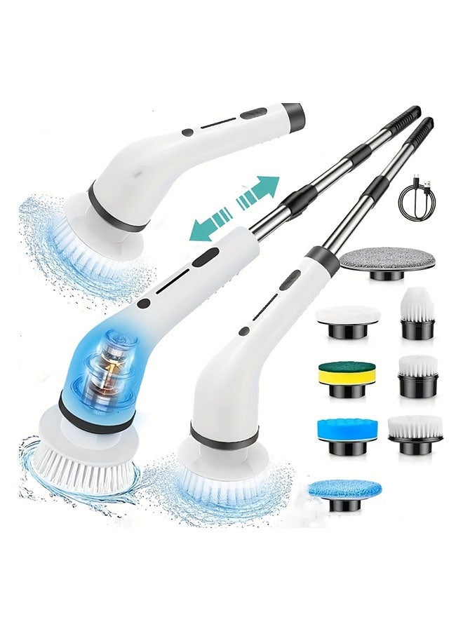 8 في 1 كسوة كهربائية للغسل سرعة مزدوجة قابلة للضبط كسوة لاسلكية قابلة للضبط وكسوة قابلة للفصل 9 كسوة قابلة للاستبدال تمسح الرؤوس حتى 420 لفة في الدقيقة لأرضية، حمام، حوض - Image 1