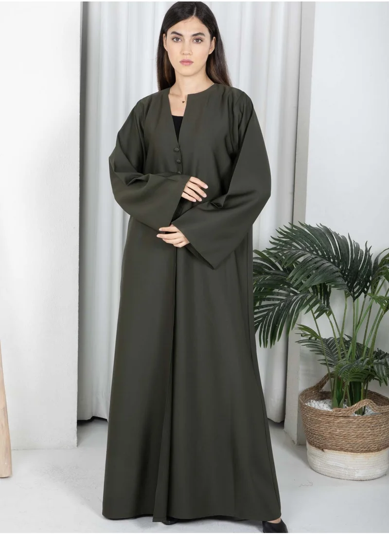 أم سكوير فاشن Dark Green Barbie Crepe Abaya with Matching Sheila