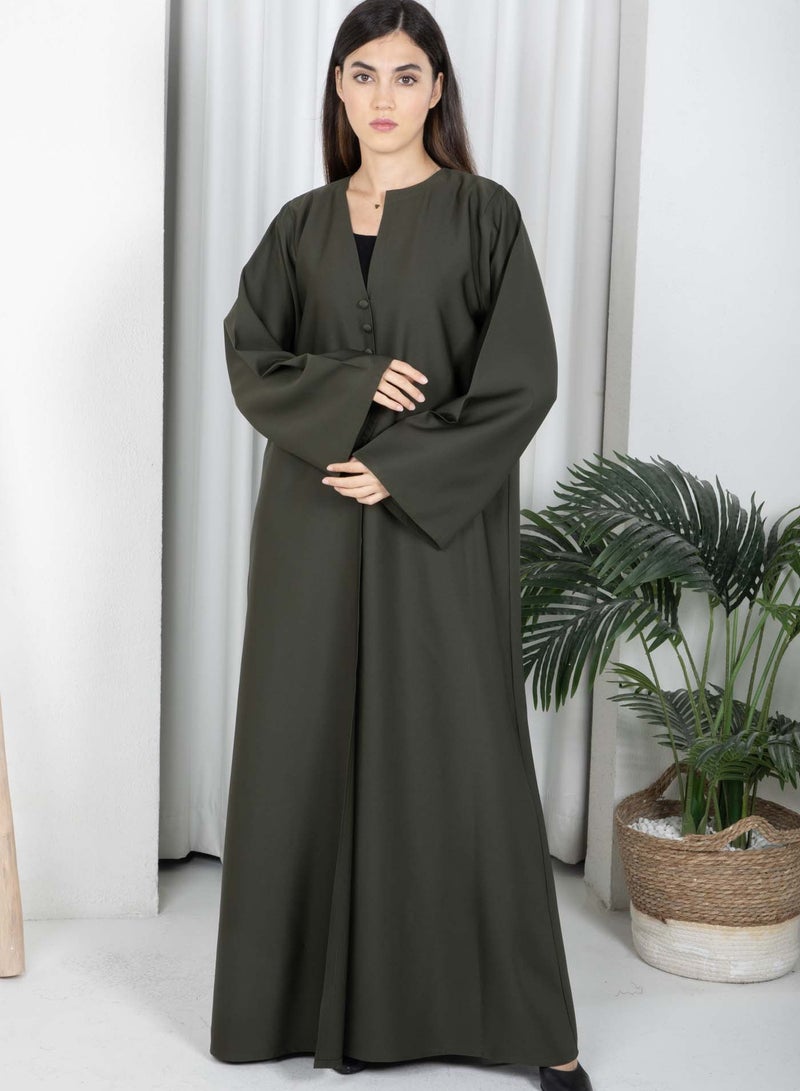 أم سكوير فاشن عباية باربي كريب أخضر داكن مع شيلة مطابقة - Image 1